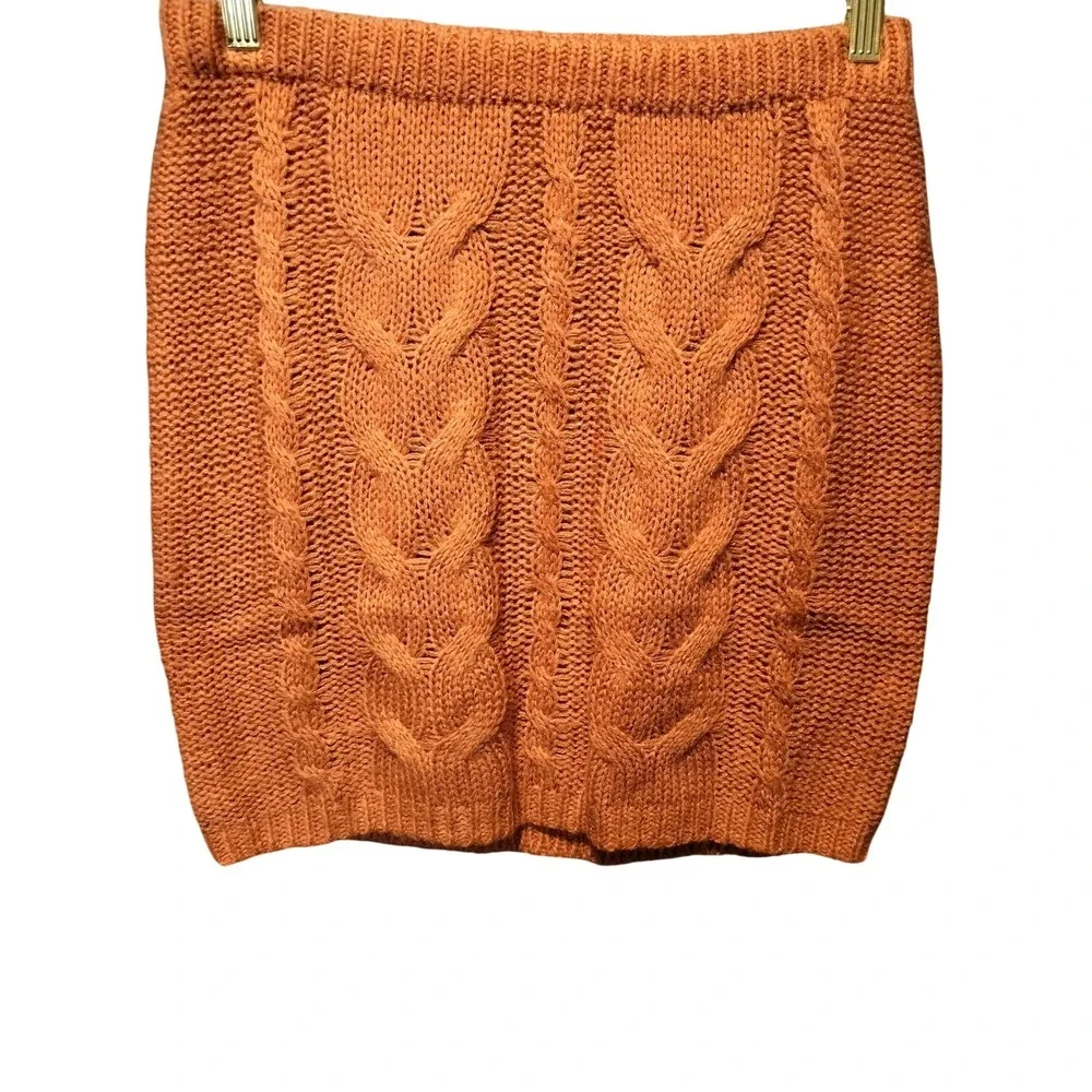 Sunset and‎ Sixth Orange Cable Knit Sweater Skirt Set Size Medium